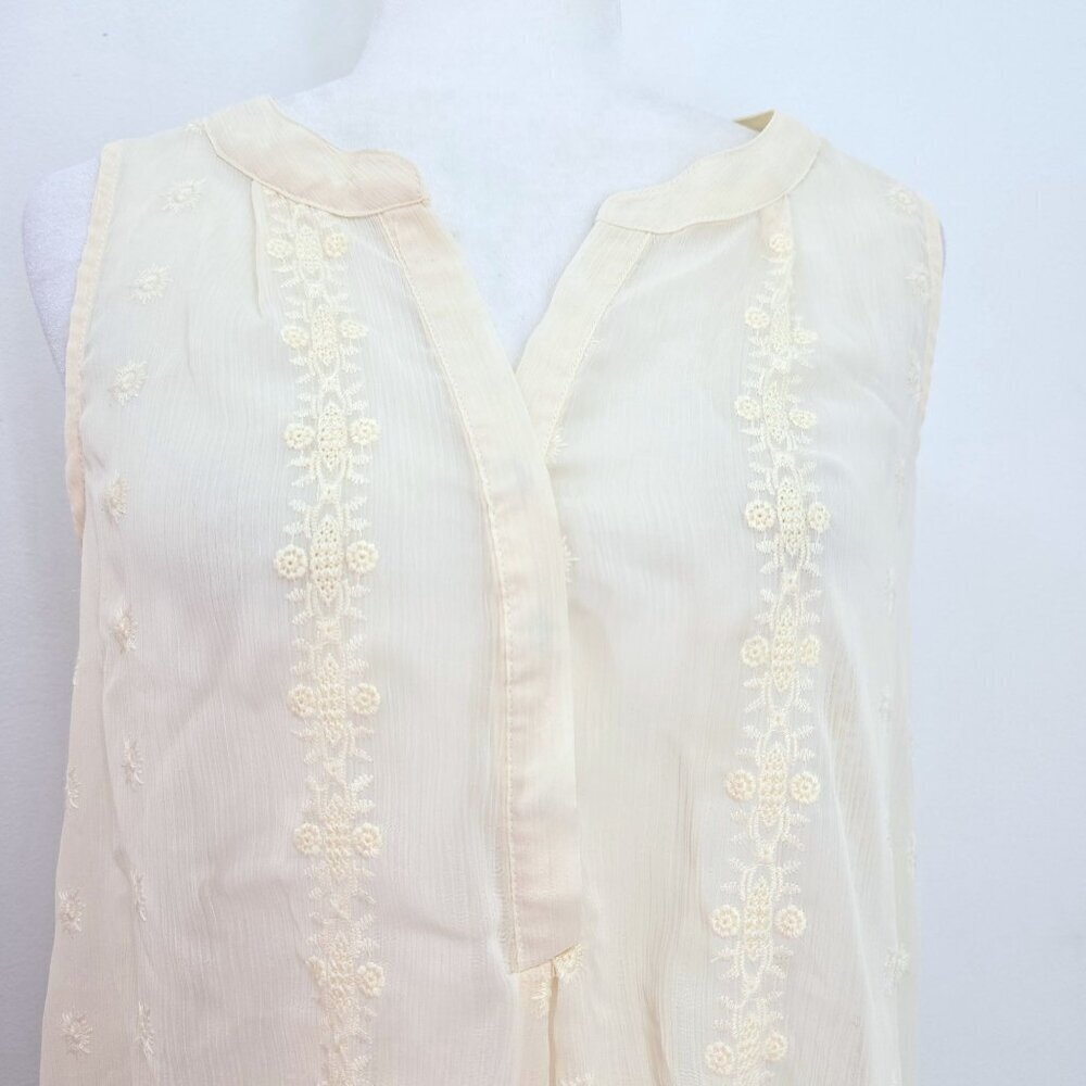 Knox Rose Yellow Beige Mesh Floral Embroidered Boho Tunic High Low Dress Women M